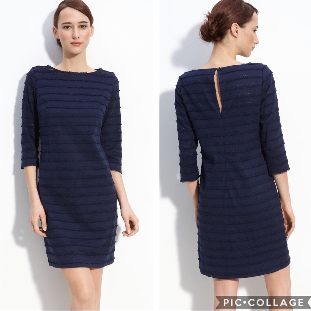 EUC Trina Turk Navy Fringe Detail shift Dress